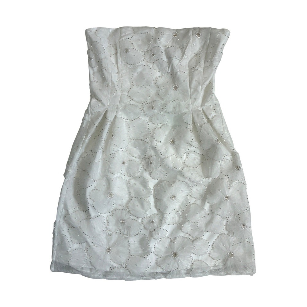 Sam Edelman Short Floral Beaded Dress Lab White Strapless Mini M73535 Womens 4